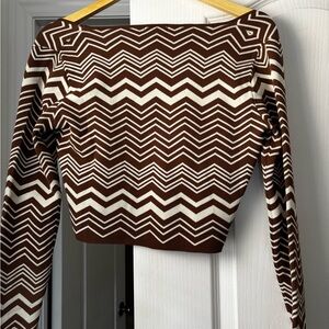 Brown and White Chevron Sweater